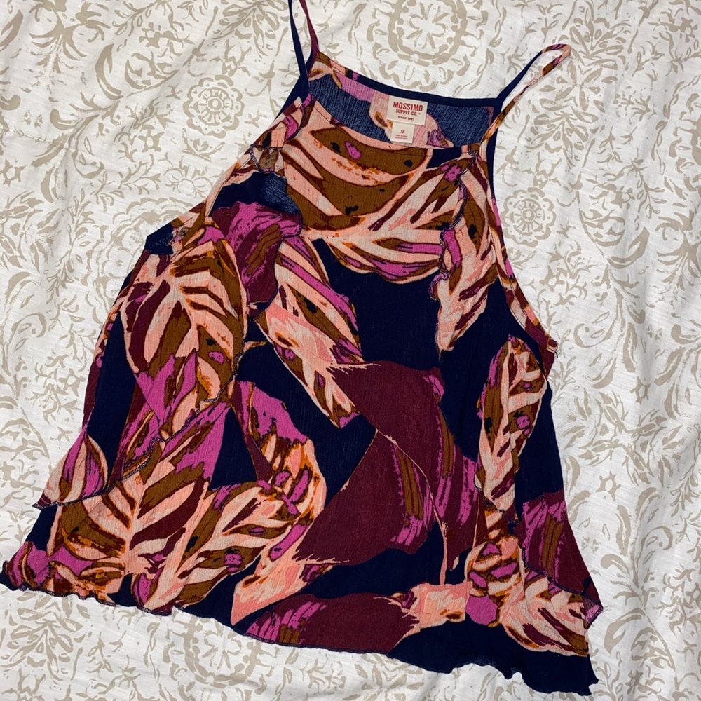 Fun printed tank top with side ruffles